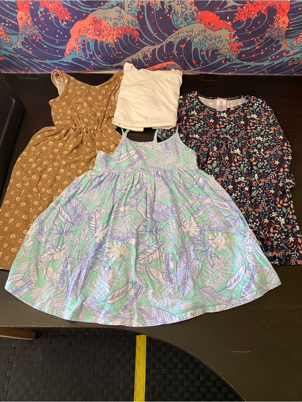 Girls Tropical Leaf Print Sundress 3-Pack - Light Blue & Mint